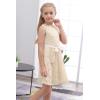 imageGORLYA Girls 34 Sleeve V Neck Elegant Retro Floral Lace Flower Girl Party Belt Dress for 414TBeige