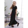 imageGORLYA Girls Short Sleeve Floral Print Loose Casual Long Maxi Dress with Pockets 412 YearsBlack