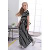 imageGORLYA Girls Short Sleeve Floral Print Loose Casual Long Maxi Dress with Pockets 412 YearsBlack Stripe