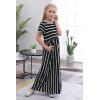 imageGORLYA Girls Short Sleeve Floral Print Loose Casual Long Maxi Dress with Pockets 412 YearsBlack Stripe