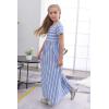imageGORLYA Girls Short Sleeve Floral Print Loose Casual Long Maxi Dress with Pockets 412 YearsBlue Stripe