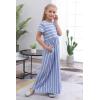 imageGORLYA Girls Short Sleeve Floral Print Loose Casual Long Maxi Dress with Pockets 412 YearsBlue Stripe