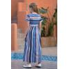 imageGORLYA Girls Short Sleeve Floral Print Loose Casual Long Maxi Dress with Pockets 412 YearsBlue Stripe Print