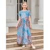 imageGORLYA Girls Short Sleeve Floral Print Loose Casual Long Maxi Dress with Pockets 412 YearsBlue Sunflower