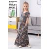 imageGORLYA Girls Short Sleeve Floral Print Loose Casual Long Maxi Dress with Pockets 412 YearsGray Print
