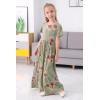 imageGORLYA Girls Short Sleeve Floral Print Loose Casual Long Maxi Dress with Pockets 412 YearsGreen Flower