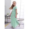 imageGORLYA Girls Short Sleeve Floral Print Loose Casual Long Maxi Dress with Pockets 412 YearsGreen Stripe