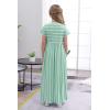 imageGORLYA Girls Short Sleeve Floral Print Loose Casual Long Maxi Dress with Pockets 412 YearsGreen Stripe