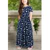 imageGORLYA Girls Short Sleeve Floral Print Loose Casual Long Maxi Dress with Pockets 412 YearsNavy Star