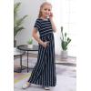 imageGORLYA Girls Short Sleeve Floral Print Loose Casual Long Maxi Dress with Pockets 412 YearsNavy Stripe