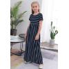 imageGORLYA Girls Short Sleeve Floral Print Loose Casual Long Maxi Dress with Pockets 412 YearsNavy Stripe