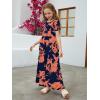 imageGORLYA Girls Short Sleeve Floral Print Loose Casual Long Maxi Dress with Pockets 412 YearsOrange Print