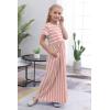 imageGORLYA Girls Short Sleeve Floral Print Loose Casual Long Maxi Dress with Pockets 412 YearsPink Stripe