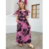 imageGORLYA Girls Short Sleeve Floral Print Loose Casual Long Maxi Dress with Pockets 412 YearsPurple Print