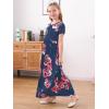 imageGORLYA Girls Short Sleeve Floral Print Loose Casual Long Maxi Dress with Pockets 412 YearsRed Flower