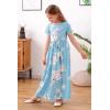 imageGORLYA Girls Short Sleeve Floral Print Loose Casual Long Maxi Dress with Pockets 412 YearsSky Blue Print