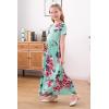 imageGORLYA Girls Short Sleeve Floral Print Loose Casual Long Maxi Dress with Pockets 412 YearsTeal Print