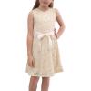 imageGORLYA Girls 34 Sleeve V Neck Elegant Retro Floral Lace Flower Girl Party Belt Dress for 414TBeige