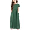 imageGORLYA Girls Short Sleeve Floral Print Loose Casual Long Maxi Dress with Pockets 412 YearsGreen