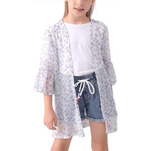 imageGORLYA Girls Floral Print Chiffon Beach Cardigan Cover ups Kids Casual Kimono Capes Swimsuit WrapsPurple Flower