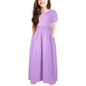 imageGORLYA Girls Short Sleeve Floral Print Loose Casual Long Maxi Dress with Pockets 412 YearsMauve