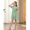 imageGORLYA Cute Girls Floral Print Puff Sleeve Square Neck Shirred Ruffle Hem Summer Babydoll Dress 614YGreen Flower