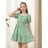imageGORLYA Cute Girls Floral Print Puff Sleeve Square Neck Shirred Ruffle Hem Summer Babydoll Dress 614YGreen Flower