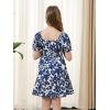 imageGORLYA Cute Girls Floral Print Puff Sleeve Square Neck Shirred Ruffle Hem Summer Babydoll Dress 614YNavy Flower