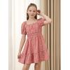 imageGORLYA Cute Girls Floral Print Puff Sleeve Square Neck Shirred Ruffle Hem Summer Babydoll Dress 614YPink Flower