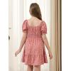 imageGORLYA Cute Girls Floral Print Puff Sleeve Square Neck Shirred Ruffle Hem Summer Babydoll Dress 614YPink Flower