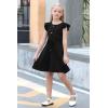 imageGORLYA Girls Ruffle Trim Sleeve Button Down Floral Print Casual Vintage Midi Dress with Pockets for 412 Years KidsBlack