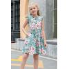 imageGORLYA Girls Ruffle Trim Sleeve Button Down Floral Print Casual Vintage Midi Dress with Pockets for 412 Years KidsGreen Print