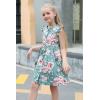 imageGORLYA Girls Ruffle Trim Sleeve Button Down Floral Print Casual Vintage Midi Dress with Pockets for 412 Years KidsGreen Print