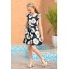 imageGORLYA Girls Ruffle Trim Sleeve Button Down Floral Print Casual Vintage Midi Dress with Pockets for 412 Years KidsNavy Flower