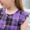 imageGORLYA Girls Ruffle Trim Sleeve Button Down Floral Print Casual Vintage Midi Dress with Pockets for 412 Years KidsPurple Plaid