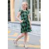 imageGORLYA Girls Ruffle Trim Sleeve Button Down Floral Print Casual Vintage Midi Dress with Pockets for 412 Years KidsTeal Plaid