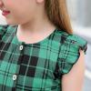 imageGORLYA Girls Ruffle Trim Sleeve Button Down Floral Print Casual Vintage Midi Dress with Pockets for 412 Years KidsTeal Plaid