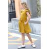 imageGORLYA Girls Ruffle Trim Sleeve Button Down Floral Print Casual Vintage Midi Dress with Pockets for 412 Years KidsYellow