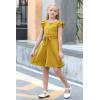 imageGORLYA Girls Ruffle Trim Sleeve Button Down Floral Print Casual Vintage Midi Dress with Pockets for 412 Years KidsYellow