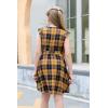 imageGORLYA Girls Ruffle Trim Sleeve Button Down Floral Print Casual Vintage Midi Dress with Pockets for 412 Years KidsYellow Plaid