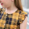 imageGORLYA Girls Ruffle Trim Sleeve Button Down Floral Print Casual Vintage Midi Dress with Pockets for 412 Years KidsYellow Plaid