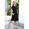 imageGORLYA Girls Short Sleeve Floral Print Casual Fit and Flare Party Dress with Pockets 412 YearsBlack Color