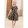 imageGORLYA Girls Short Sleeve Floral Print Casual Fit and Flare Party Dress with Pockets 412 YearsBlack Print