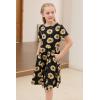 imageGORLYA Girls Short Sleeve Floral Print Casual Fit and Flare Party Dress with Pockets 412 YearsBlack Print