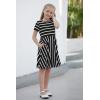 imageGORLYA Girls Short Sleeve Floral Print Casual Fit and Flare Party Dress with Pockets 412 YearsBlack Stripe