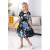 imageGORLYA Girls Short Sleeve Floral Print Casual Fit and Flare Party Dress with Pockets 412 YearsBlue Print