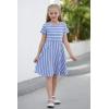 imageGORLYA Girls Short Sleeve Floral Print Casual Fit and Flare Party Dress with Pockets 412 YearsBlue Stripe