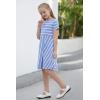 imageGORLYA Girls Short Sleeve Floral Print Casual Fit and Flare Party Dress with Pockets 412 YearsBlue Stripe