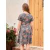 imageGORLYA Girls Short Sleeve Floral Print Casual Fit and Flare Party Dress with Pockets 412 YearsGray Print