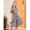 imageGORLYA Girls Short Sleeve Floral Print Casual Fit and Flare Party Dress with Pockets 412 YearsGray Print